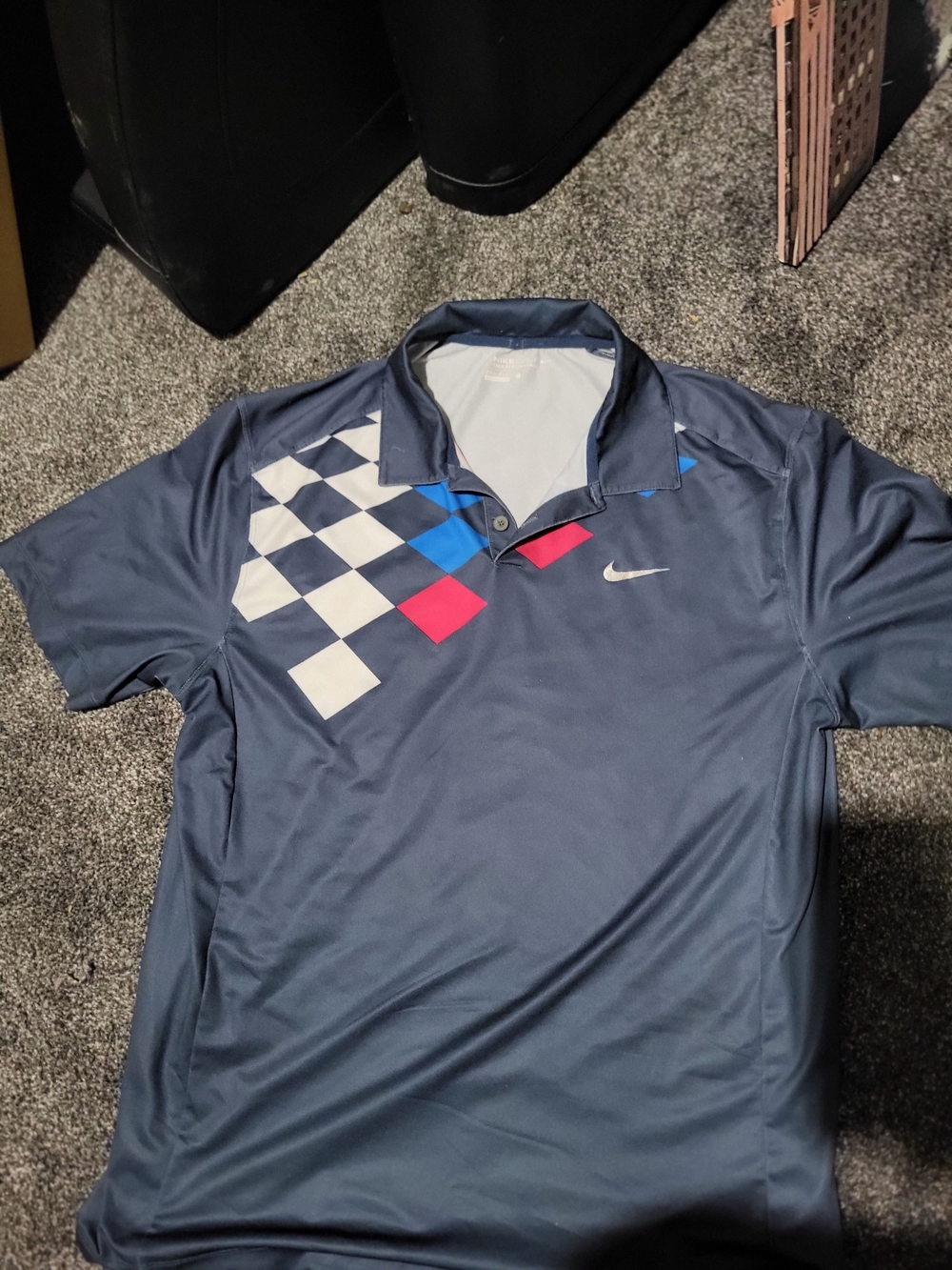 Nike Men’s Navy Polo with White, Blue and Pink Diamond Accents